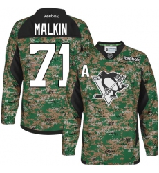 Men's Reebok Pittsburgh Penguins #71 Evgeni Malkin Premier Camo Veterans Day Practice NHL Jersey