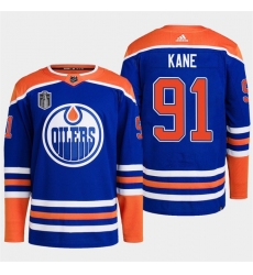 Men's Edmonton Oilers #91 Evander Kane Royal 2024 Stanley Cup Final Stitched Jersey