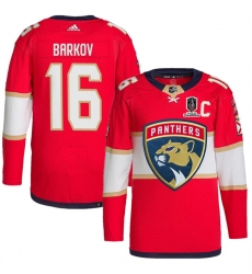 Men's Florida Panthers #16 Aleksander Barkov Red Home 2024 Stanley Cup Champions Stitched Jersey