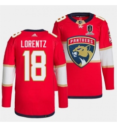 Men's Florida Panthers #18 Steven Lorentz Red Home 2024 Stanley Cup Champions Stitched Jersey