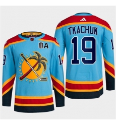 Men's Florida Panthers #19 Matthew Tkachuk Blue 2024 Stanley Cup Final Reverse Retro Stitched Jersey