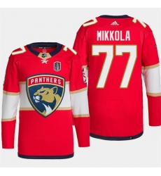 Men's Florida Panthers #77 Niko Mikkola Red 2024 Stanley Cup Final Stitched Jersey