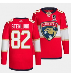 Men's Florida Panthers #82 Kevin Stenlund Red Home 2024 Stanley Cup Champions Stitched Jersey