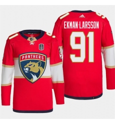 Men's Florida Panthers #91 Oliver Ekman-Larsson Red 2024 Stanley Cup Final Stitched Jersey