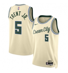 Men's Milwaukee Bucks #5 Gary Trent Jr. Cream 2025-26 City Edition Swingman Stitched Basketball Jersey