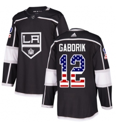 Youth Adidas Los Angeles Kings #12 Marian Gaborik Authentic Black USA Flag Fashion NHL Jersey