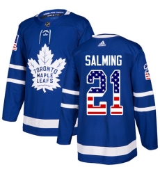 Men's Adidas Toronto Maple Leafs #21 Borje Salming Authentic Royal Blue USA Flag Fashion NHL Jersey