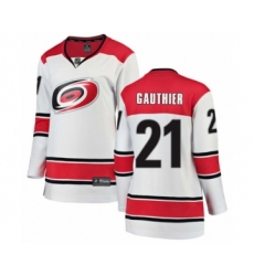 Women's Carolina Hurricanes #21 Julien Gauthier Authentic White Away Fanatics Branded Breakaway NHL Jersey