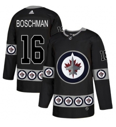 Men's Adidas Winnipeg Jets #16 Laurie Boschman Authentic Black Team Logo Fashion NHL Jersey