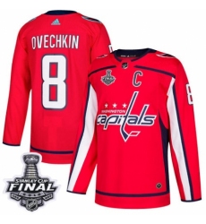 Men's Adidas Washington Capitals #8 Alex Ovechkin Authentic Red Home 2018 Stanley Cup Final NHL Jersey