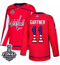 Men's Adidas Washington Capitals #11 Mike Gartner Authentic Red USA Flag Fashion 2018 Stanley Cup Final NHL Jersey