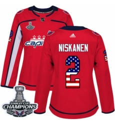 Women's Adidas Washington Capitals #2 Matt Niskanen Authentic Red USA Flag Fashion 2018 Stanley Cup Final Champions NHL Jersey