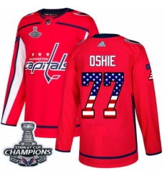 Men's Adidas Washington Capitals #77 T.J. Oshie Authentic Red USA Flag Fashion 2018 Stanley Cup Final Champions NHL Jersey