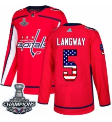 Youth Adidas Washington Capitals #5 Rod Langway Authentic Red USA Flag Fashion 2018 Stanley Cup Final Champions NHL Jersey