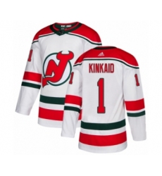Youth Adidas New Jersey Devils #1 Keith Kinkaid Authentic White Alternate NHL Jersey