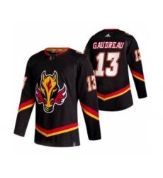 Men's Calgary Flames #13 Johnny Gaudreau Black 2020-21 Reverse Retro Alternate Hockey Jersey