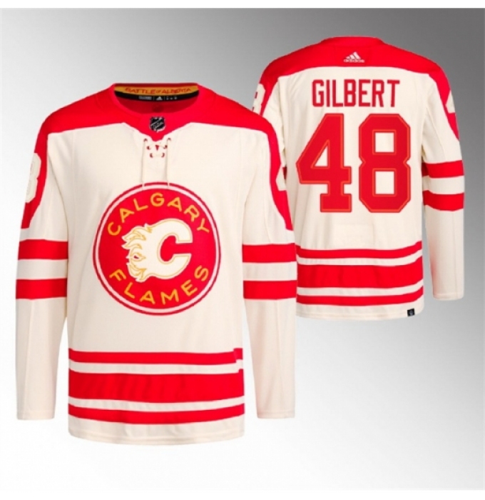 Men's Calgary Flames #48 Dennis Gilbert 2023 Cream Heritage Classic Primegreen Stitched Jersey