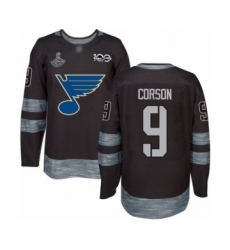 Men's St. Louis Blues #9 Shayne Corson Authentic Black 1917-2017 100th Anniversary 2019 Stanley Cup Champions Hockey Jersey