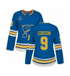 Women's St. Louis Blues #9 Shayne Corson Authentic Navy Blue Alternate 2019 Stanley Cup Champions Hockey Jersey