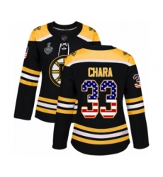 Women's Boston Bruins #33 Zdeno Chara Authentic Black USA Flag Fashion 2019 Stanley Cup Final Bound Hockey Jersey