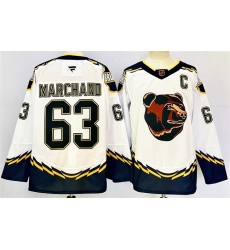 Men's Boston Bruins #63 Brad Marchand White 2024-25 With C Reverse Retro Home Stitched Hockey Jersey