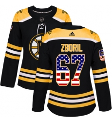 Women's Adidas Boston Bruins #67 Jakub Zboril Authentic Black USA Flag Fashion NHL Jersey