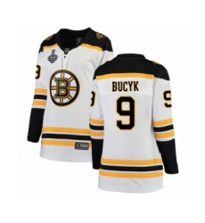 Women's Boston Bruins #9 Johnny Bucyk Authentic White Away Fanatics Branded Breakaway 2019 Stanley Cup Final Bound Hockey Jersey