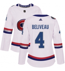 Women's Adidas Montreal Canadiens #4 Jean Beliveau Authentic White 2017 100 Classic NHL Jersey