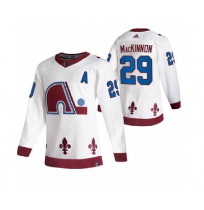 Men's Colorado Avalanche #29 Nathan MacKinnon White 2020-21 Reverse Retro Alternate Hockey Jersey