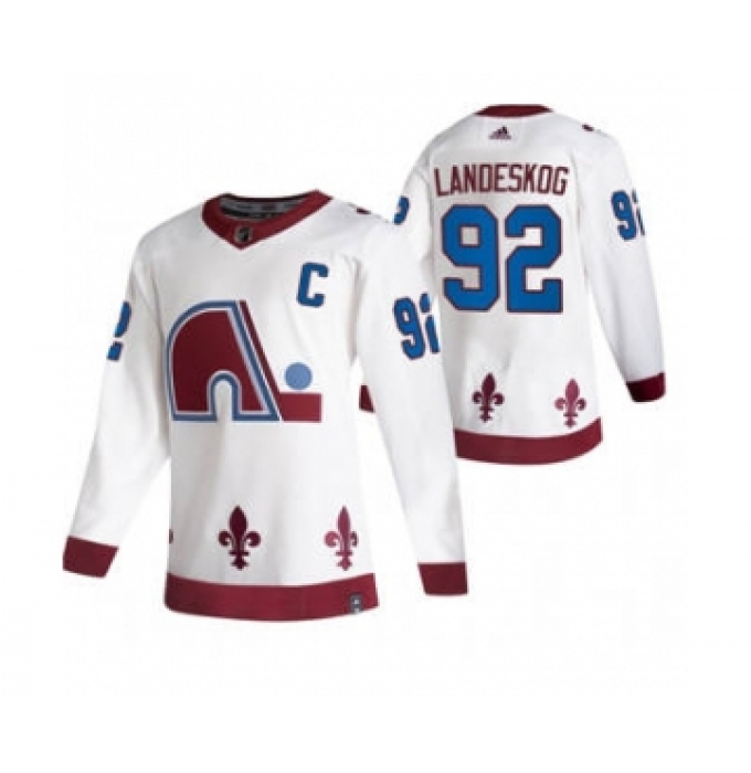 Men's Colorado Avalanche #92 Gabriel Landeskog White 2020-21 Reverse Retro Alternate Hockey Jersey