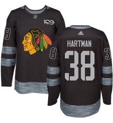 Men's Adidas Chicago Blackhawks #38 Ryan Hartman Authentic Black 1917-2017 100th Anniversary NHL Jersey