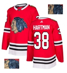 Men's Adidas Chicago Blackhawks #38 Ryan Hartman Authentic Red Fashion Gold NHL Jersey