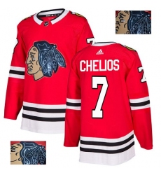 Men's Adidas Chicago Blackhawks #7 Chris Chelios Authentic Red Fashion Gold NHL Jersey