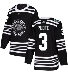 Men's Adidas Chicago Blackhawks #3 Pierre Pilote Authentic Black 2019 Winter Classic NHL Jersey