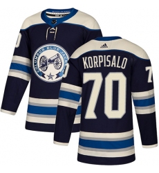 Men's Adidas Columbus Blue Jackets #70 Joonas Korpisalo Authentic Navy Blue Alternate NHL Jersey