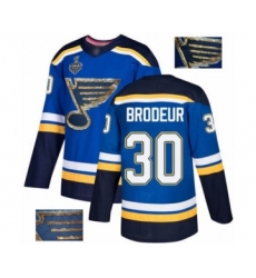 Men's St. Louis Blues #30 Martin Brodeur Authentic Royal Blue Fashion Gold 2019 Stanley Cup Final Bound Hockey Jersey