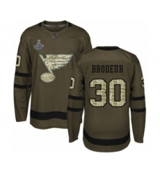 Youth St. Louis Blues #30 Martin Brodeur Authentic Green Salute to Service 2019 Stanley Cup Champions Hockey Jersey