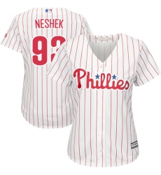 Women's Majestic Philadelphia Phillies #93 Pat Neshek Replica White/Red Strip Home Cool Base MLB Jersey