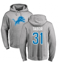 NFL Nike Detroit Lions #31 Teez Tabor Ash Name & Number Logo Pullover Hoodie