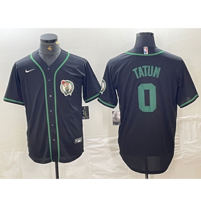 Men's Boston Celtics #0 Jayson Tatum Black With Cool Base Stitched Baseball Jersey