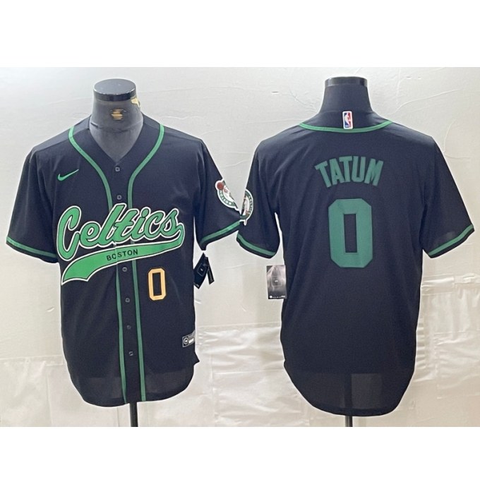 Men's Boston Celtics #0 Jayson Tatum Number Black Cool Base Stitched Baseball Jersey