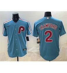 Men's Philadelphia Phillies #2 Justin Crawford Blue Cool Base Stitched Jersey