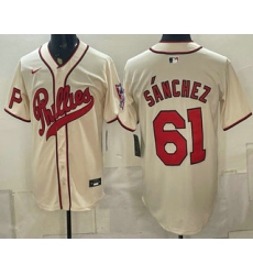 Men's Philadelphia Phillies #61 Cristopher Sanchez Name Cream 2026 Field of Dreams Stadium Stitched Jersey