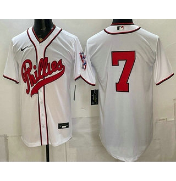 Men's Philadelphia Phillies #7 Trea Turner White 2026 Field of Dreams Stadium Stitched Jersey