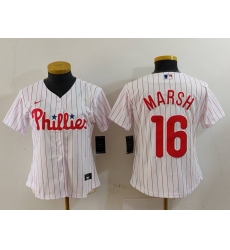 Women's Philadelphia Phillies #16 Brandon Marsh White Pinstripe Stitched Cool Base Jersey