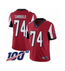 Men's Atlanta Falcons #74 Ty Sambrailo Red Team Color Vapor Untouchable Limited Player 100th Season Football Jersey