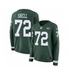 Women's Nike New York Jets #72 Brandon Shell Limited Green Therma Long Sleeve NFL Jersey