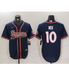 Men's Denver Broncos #10 Bo Nix Navy Cool Base Stitched Baseball Jersey