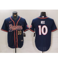 Men's Denver Broncos #10 Bo Nix Number Navy Cool Base Stitched Baseball Jersey