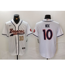 Men's Denver Broncos #10 Bo Nix Number White Cool Base Stitched Baseball Jersey